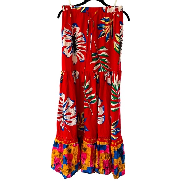 Solitaire Floral Boho Maxi Skirt Red Multi Colored Tropical Vacation Summer Sz S - Picture 1 of 14